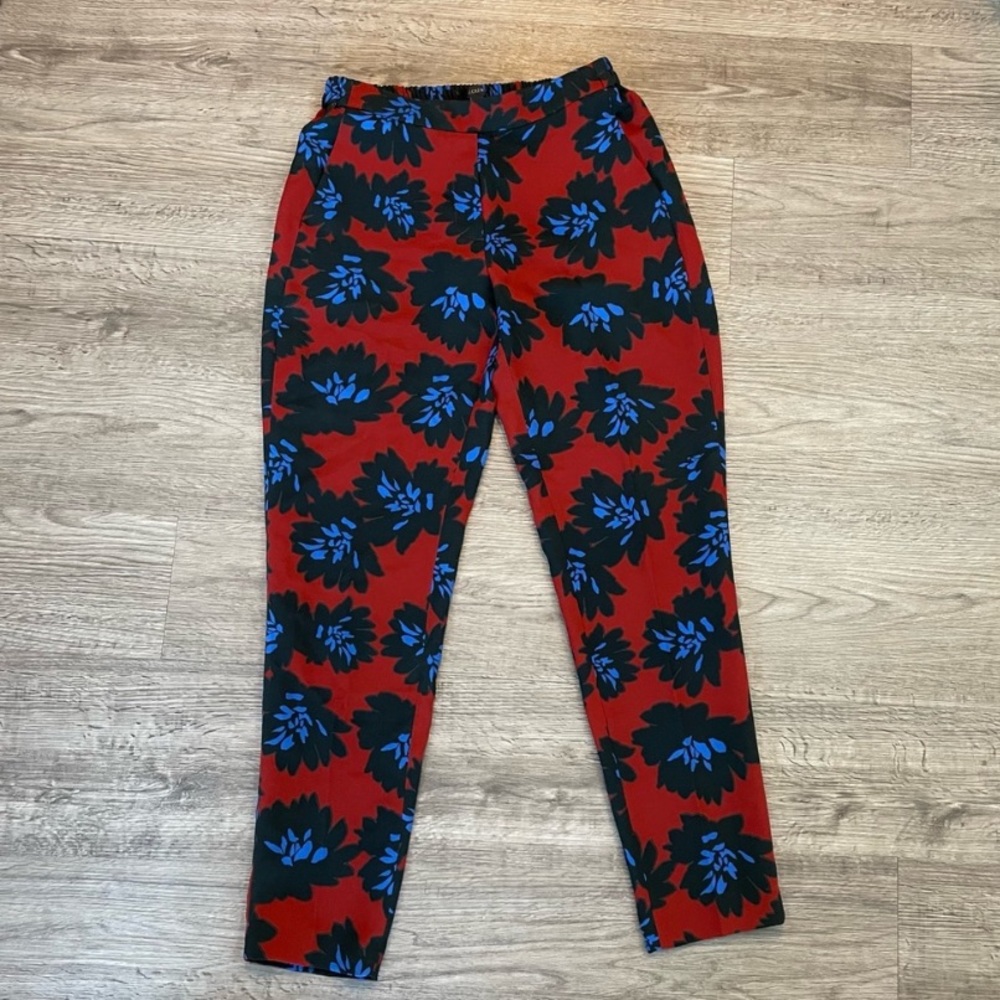 J. Crew Firework Floral Print Red Blue & Black Dress Pants View 4